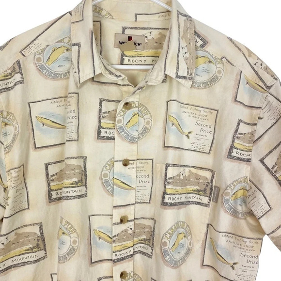 Woolrich Moccasin Fish Frames Retro Button Down Shirt Mens Large Vintage Style - Picture 3 of 9